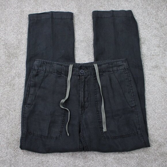 Lucky Brand Linen Pants Mens 30 Black Drawstring Flap Pocket Straight 32" inseam - Picture 1 of 13